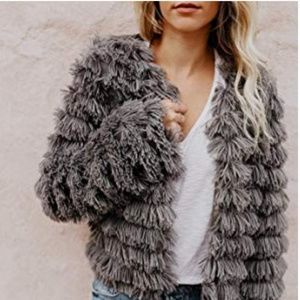 FLASH SALE! - Grey Faux Fur Shag Cardigan Coat